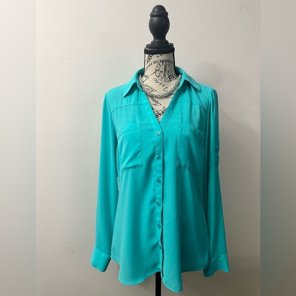 Express Tops - Express The Portofino Turquoise Button-Up Shirt
